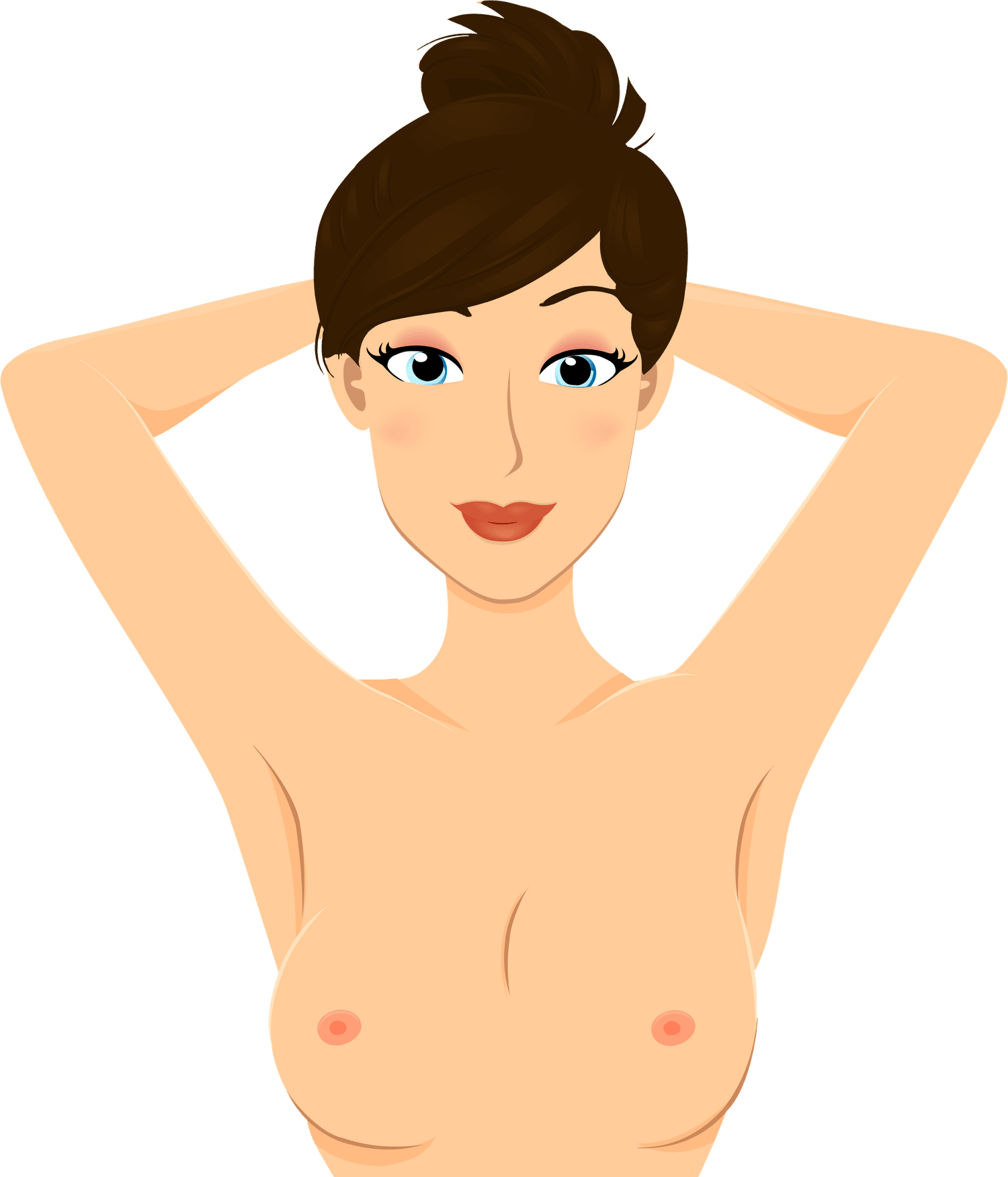 Illustrated cartoon woman posing with her hands behind her head
